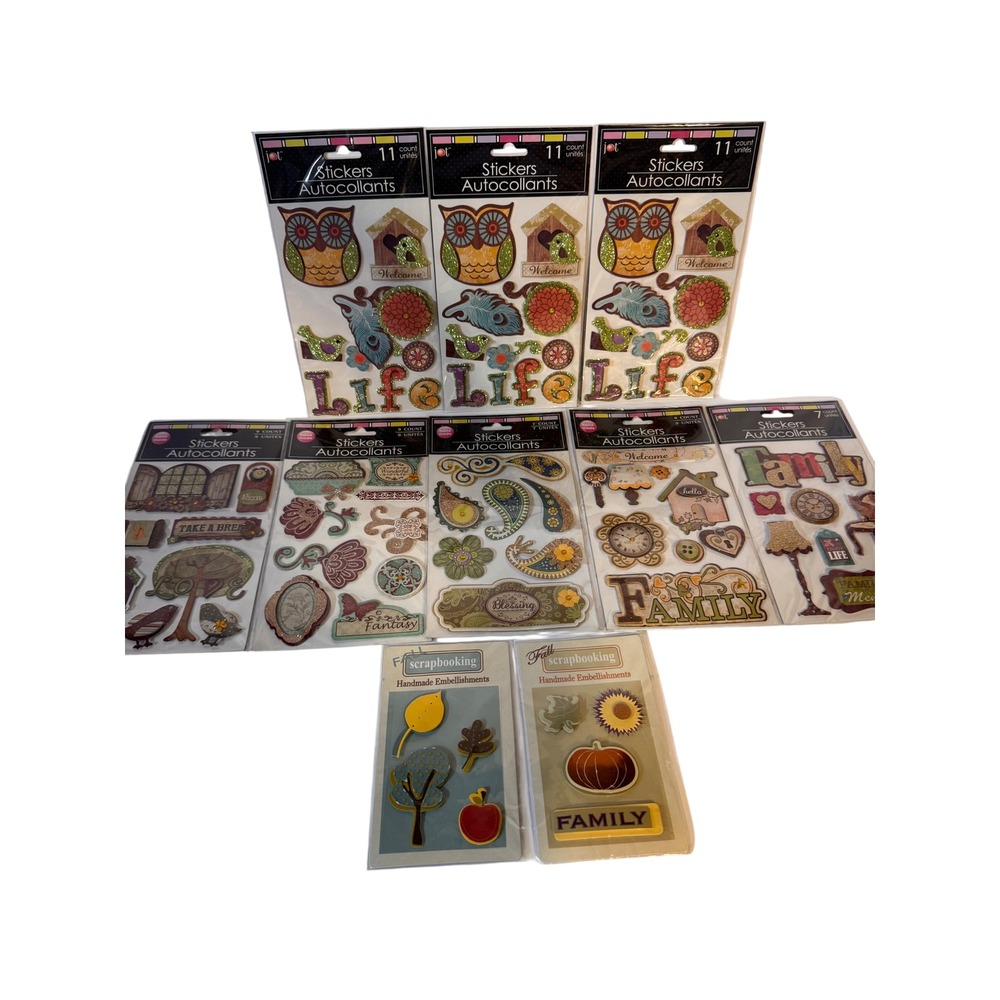 Fall Scrapbooking 3D Stickers 10 Pack Embellishments Lot Owls Flowers Autumn
